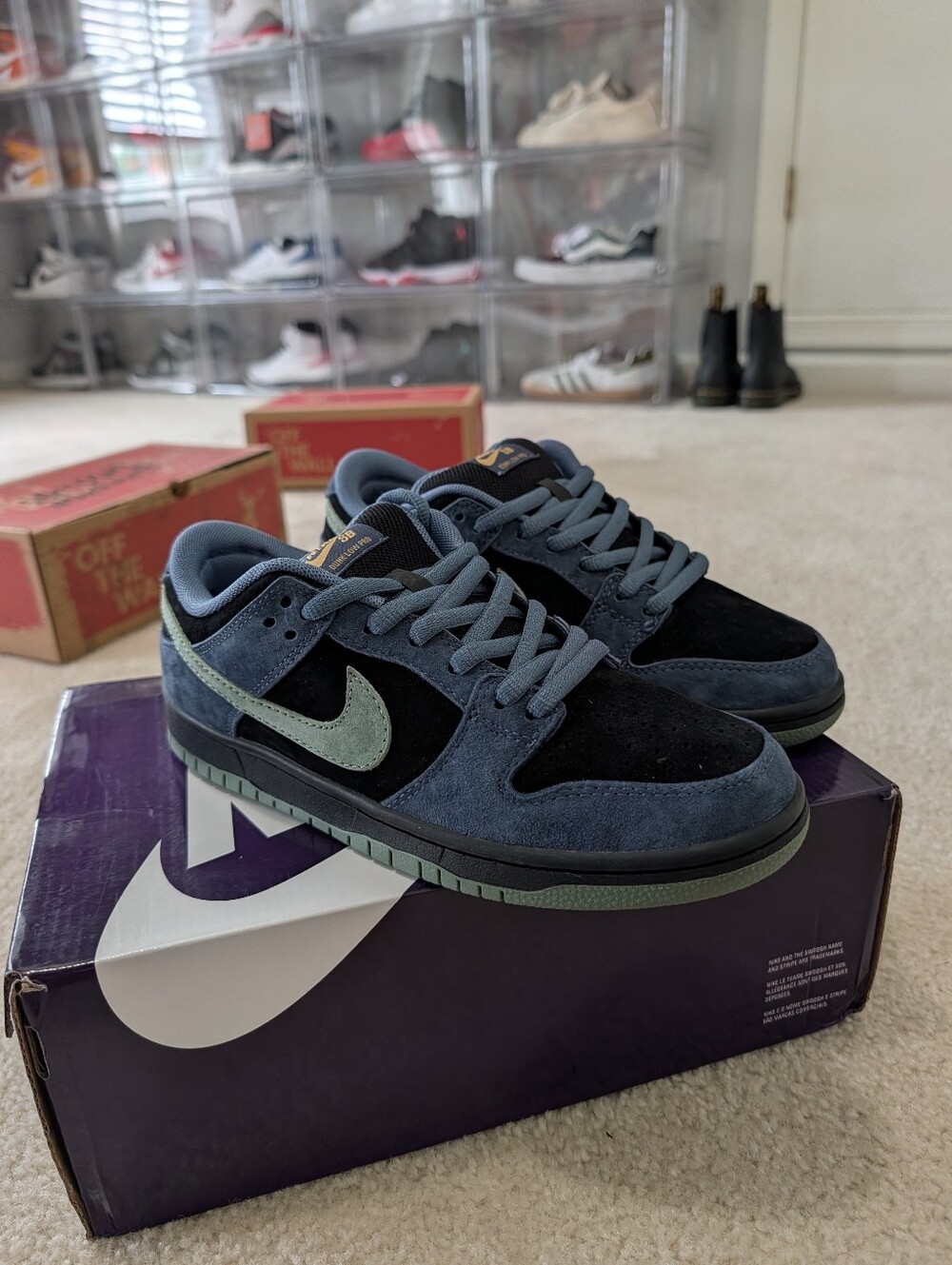 Nike Men’s Dunk Low Suede Sneakers in Navy and Black